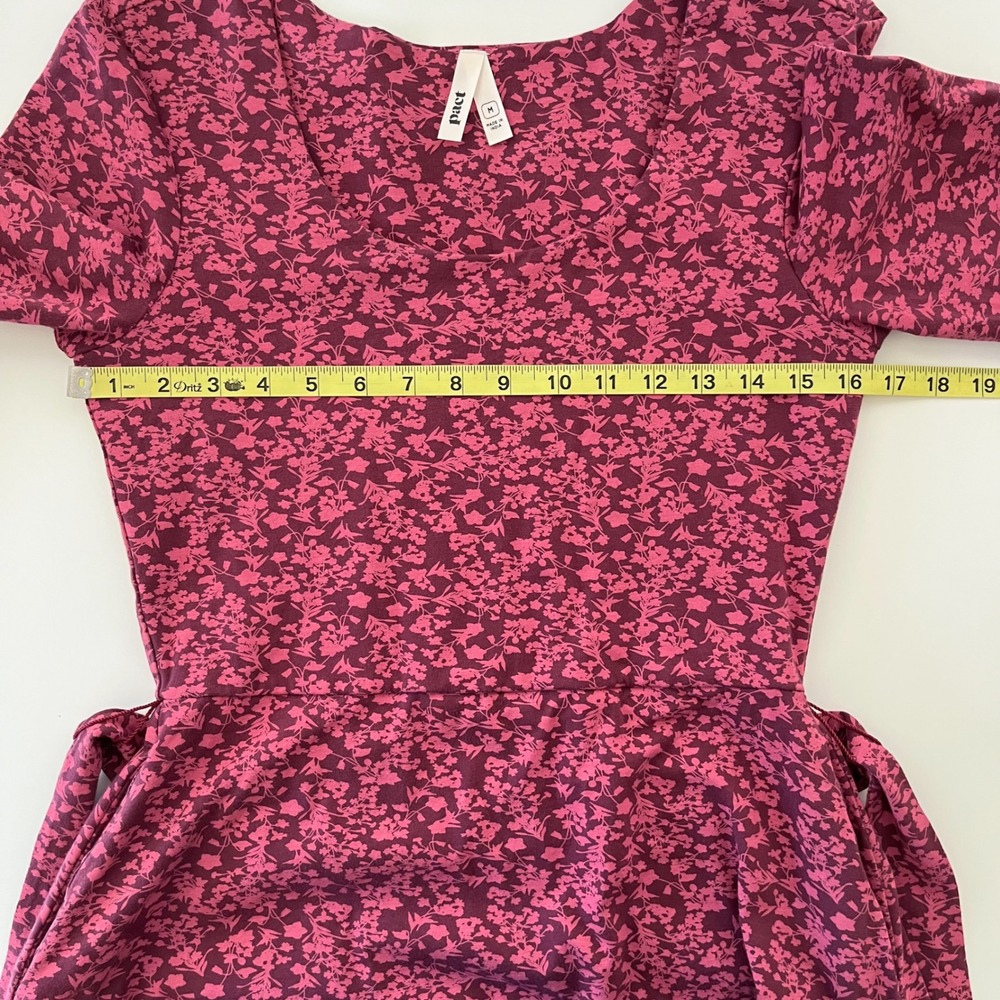 Pact Organic Scoop Neck Fit & Flare Floral Dress Pockets Belt Womens Medium Pink - Picture 9 of 13